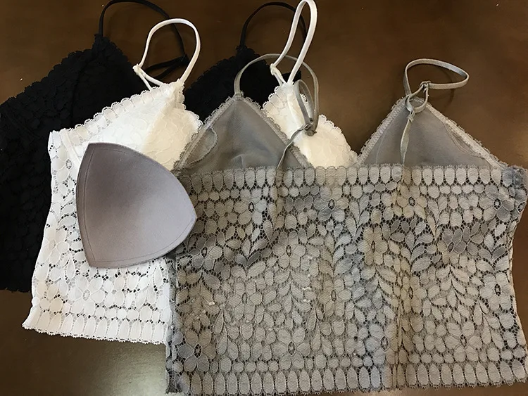 Sexy Outerwear Bralette Deep Vneck No Wire Lace Cutout Camisole Top Underwear Innerwear