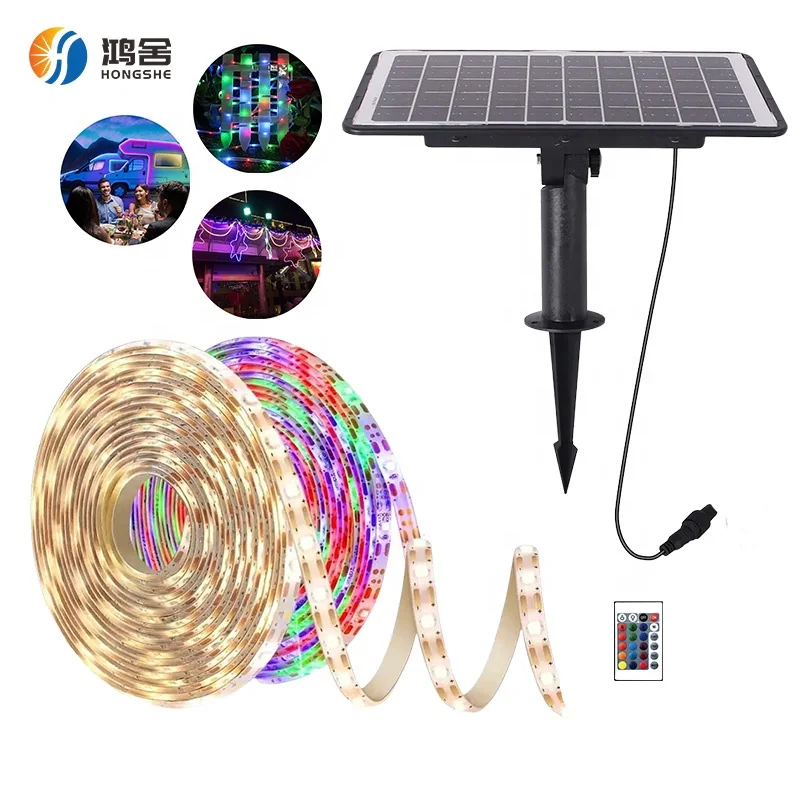 High Quality 32.8FT 600LEDs IP67 Waterproof Solar Powered RGB5050 Solar Strip Lights For Proch Courtyard Garden