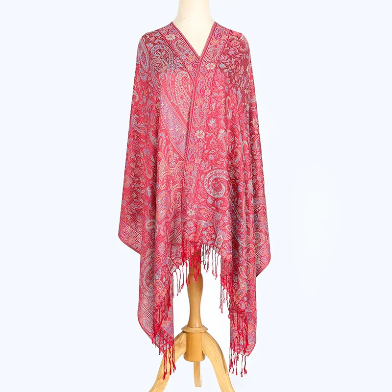 Good Sale Wholesale Ethnic Style Paisley Jacquard Ladies Pashmina Scarf Shawl High Quality Custom Cashmere with Tassel