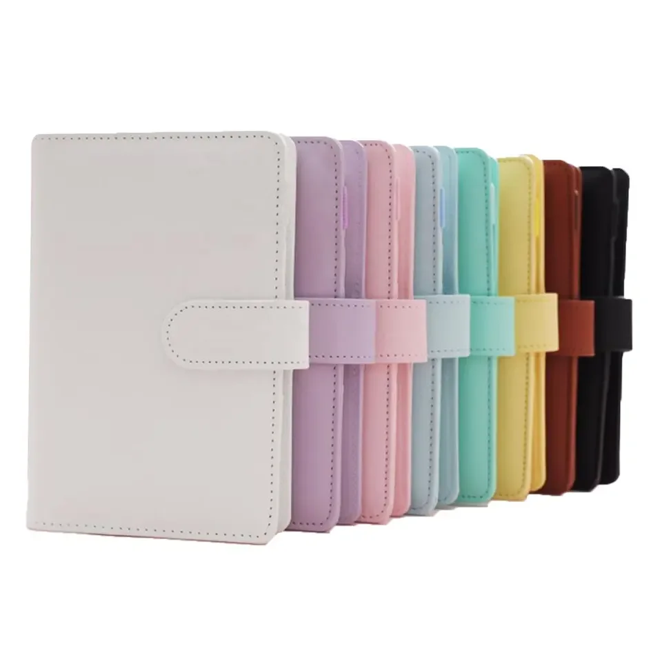 Pu Leather A5 A6 A7 Planner Diary Journal 6 Rings Notebook Binder With Metal Snap Buckle For Passport Cash Cards Tickets