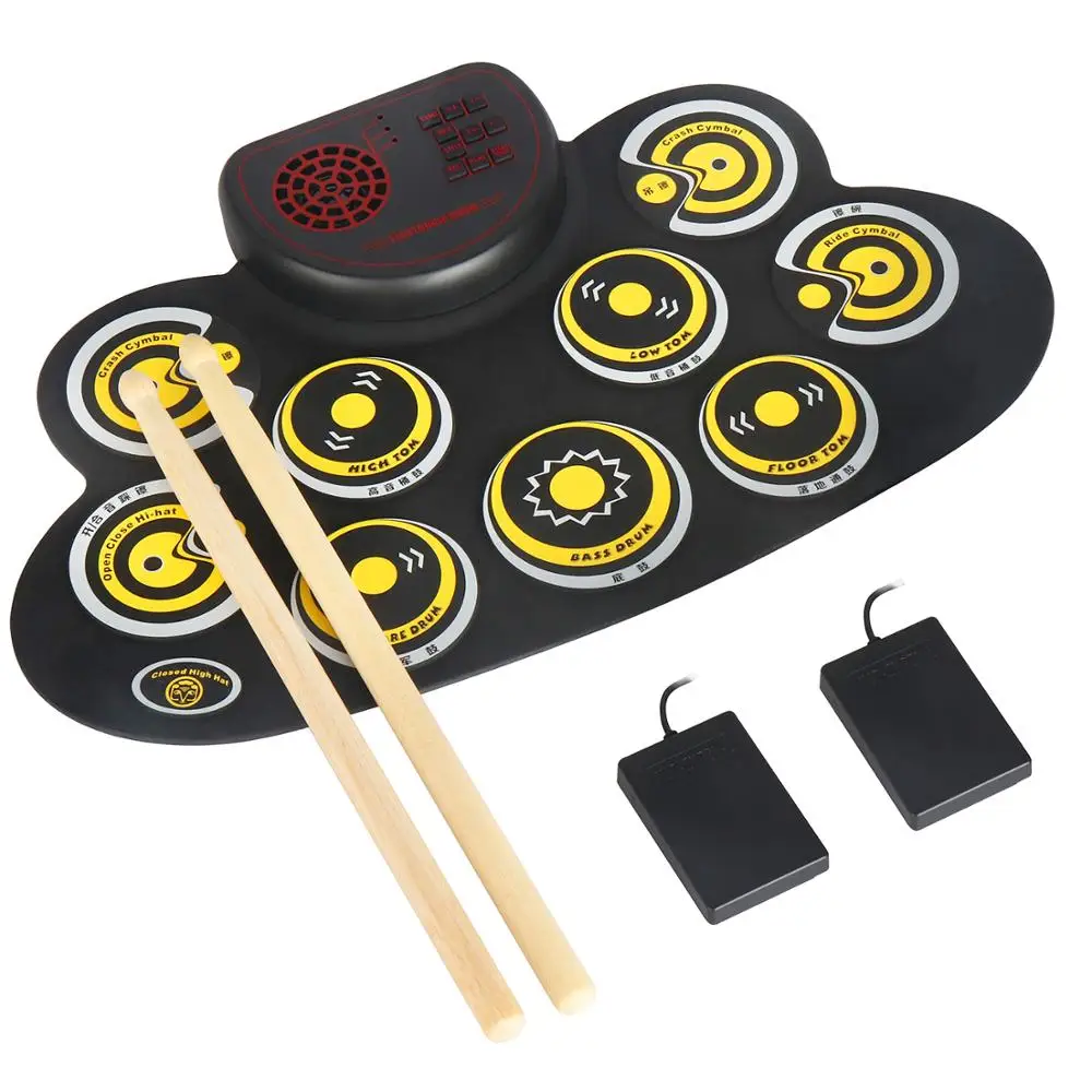 Silicone Electronic Drum Set Portable Roll Up Practice Pad Electric Drum Set with Speaker Pedals for Kids Beginner Birthday Gift