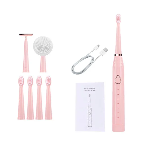 IPX7 Waterproof Portable 3 in 1 Electric Brush Facial Massage Smart Sonic Toothbrush for Female