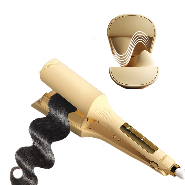 Anti-Scald Hair Crimper 2 Barrel Ionic Wavy Hair Curler for Women 32mm Curling Wand Crimper Hair Iron for Wide Deep Waves