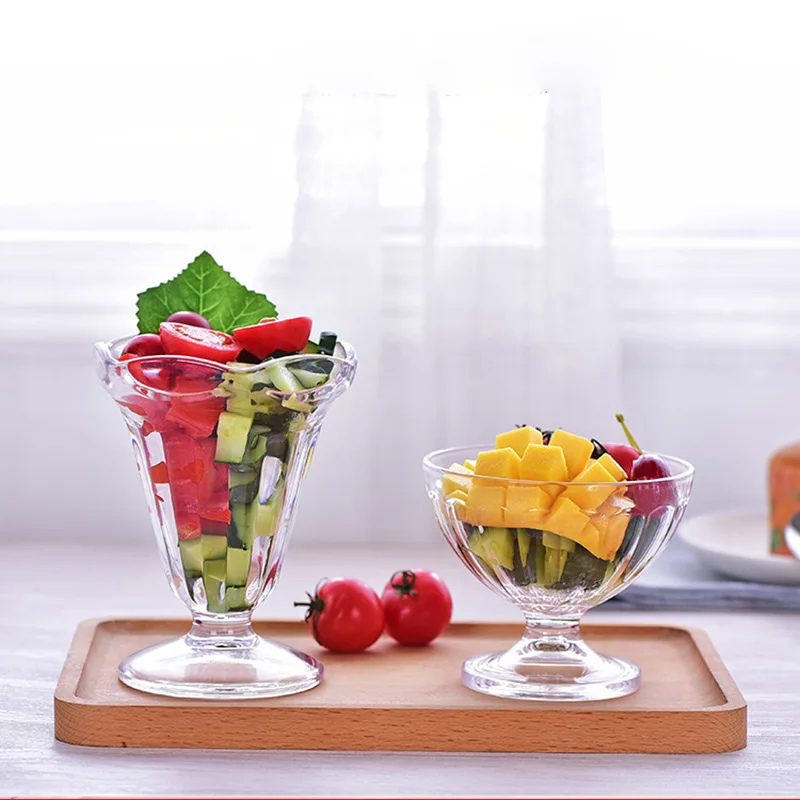 European Style Embossed Acrylic Ice Cream Bowl Creative Dessert Bowl Stained Anti-fall High Transparent Plastic Dessert Bowl