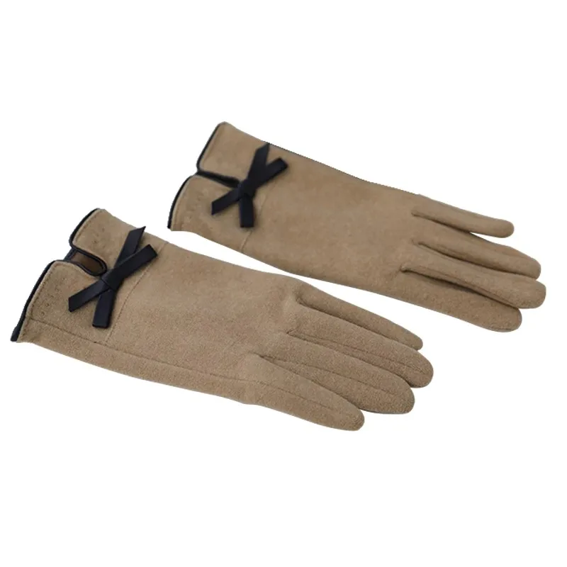 Хорошего качества бархатная теплая Варежка на палец Сенсорный экран элегантная женская зимняя варежка с бантом