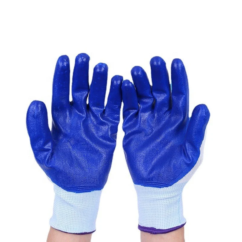 Oil Resistant 13 Gauge Nylon Coating Smooth Nitrile Work Gloves For Safety Construction
