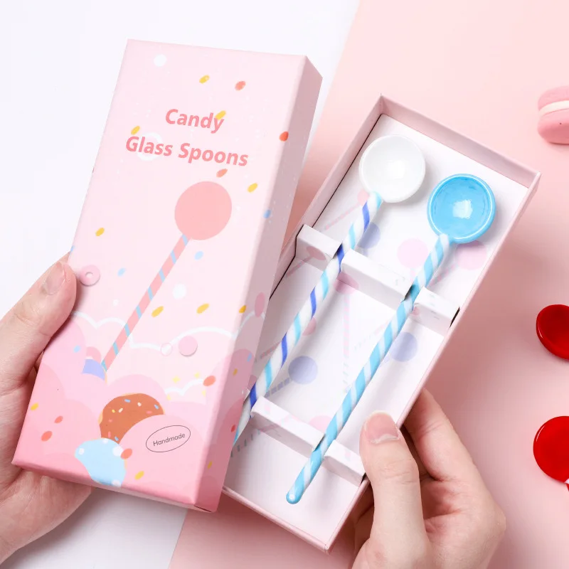 Clear and colorful glass spoon heat resistant stirring rod for coffee tea milk party home bar wedding