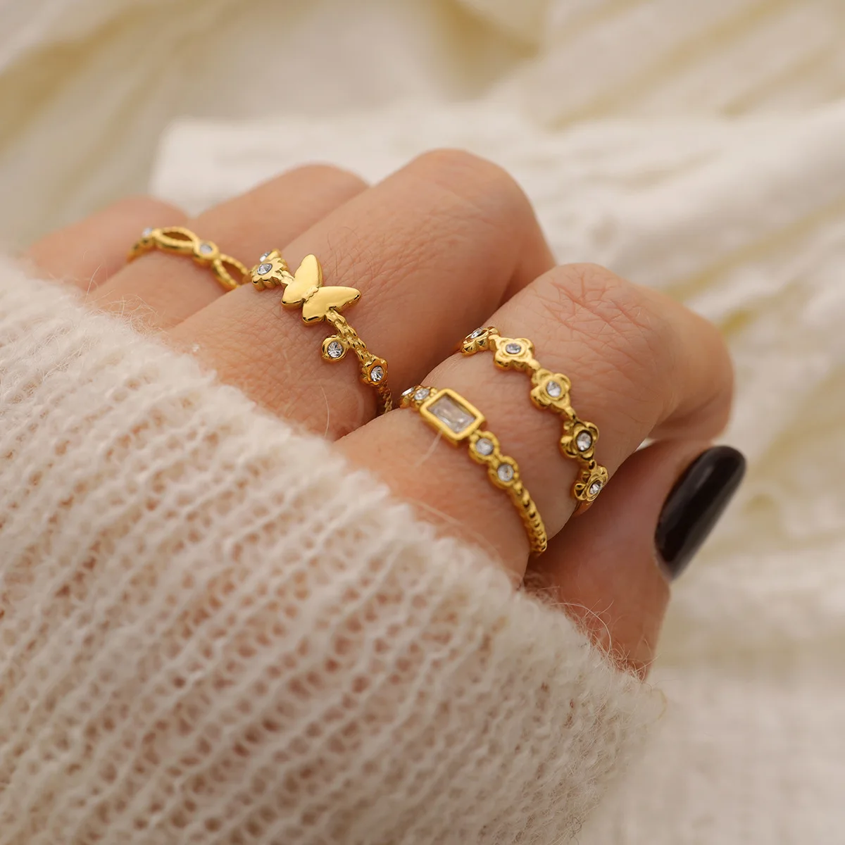 G2843 Wholesale Anillos Acero Inoxidable Por Mayor Dainty Stainless Steel Opening Butterfly Ring For Women Fashion Jewelry Rings