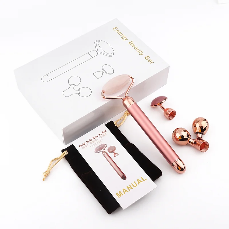 
Anti-aging Face Massage Vibrating Jade Roller Set Skincare Rose Quartz Jade Rollers Battery Operated 