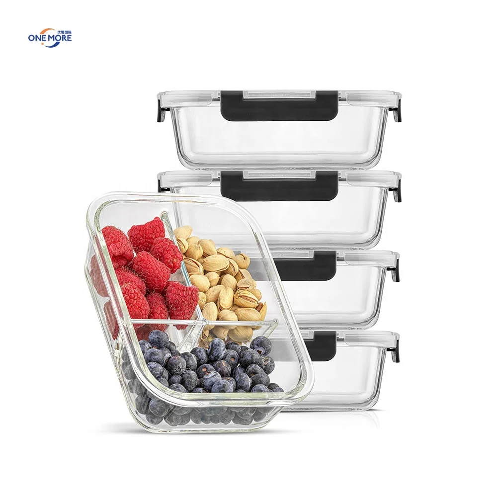 Kitchen Meal Prep Divided Food Storage & Container Leak-proof Airtight Glass Jars with Lids