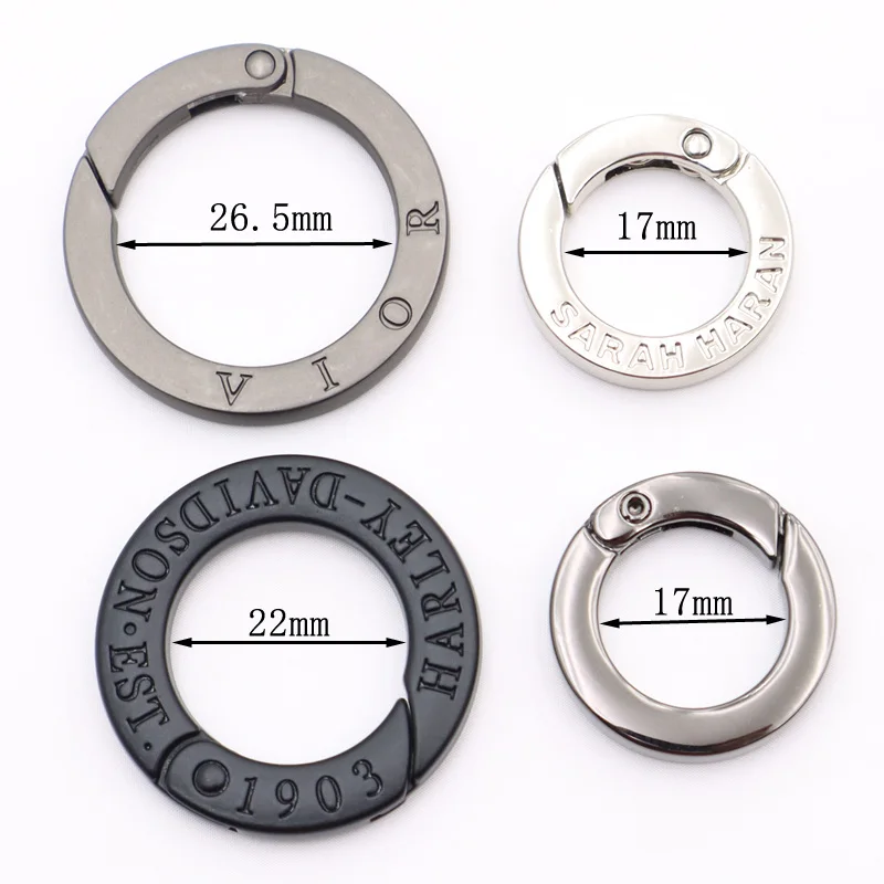 Gold Custom Logo Zinc Alloy Bag Ring Push Ring Metal Snap Gate O Ring 25mm Round Spring Clasp for Decoration