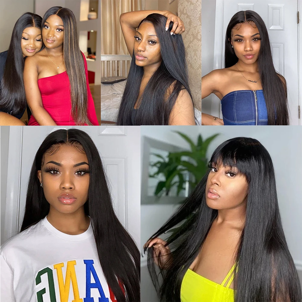 Brazilian Virgin Human Hair Weave Yaki Kinky Straight Wave Bundles With Lace Frontals