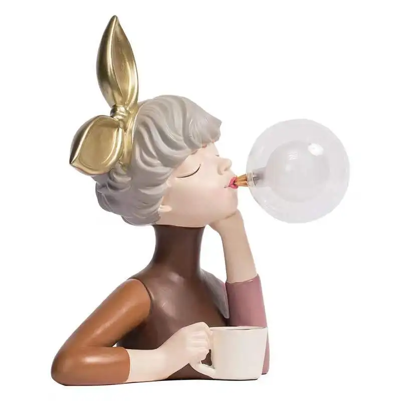 SYL Modern Girl Resin Art Statue Gorgeous Fairy Sculpture Ornaments for Home Decor LED Lamp Love Theme Folk Art for Living Room