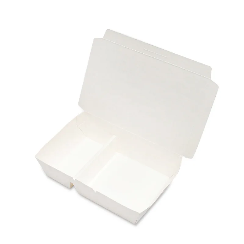 2 Compartments Disposable Lunch Box Food Grade Paper Packaging for Take Away Fast Food Noodles Salad Fried Chicken Other Dishes