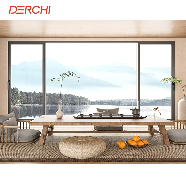 DERCHI NFRC American Standard Hurricane Impact Aluminum Picture Windows Double Glazed Panoramic View Aluminum Sliding Windows