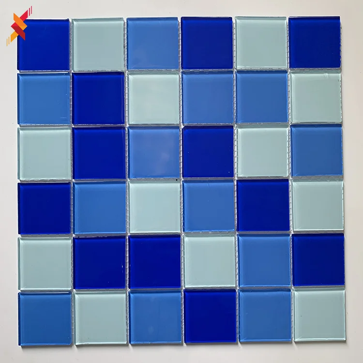 China swimming pool blue stone marble outdoor crystal glossy surface glass ceramic mosaic tile price