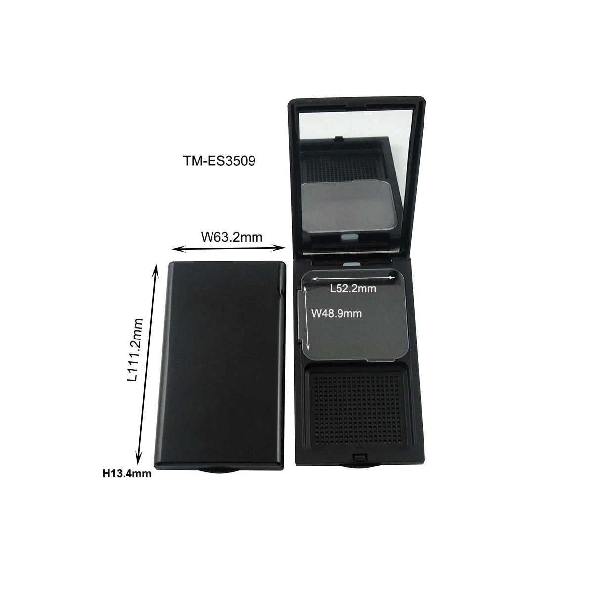 TM-ES3509  square compact powder container black press powder compact case empty custom logo compact pressed powder container