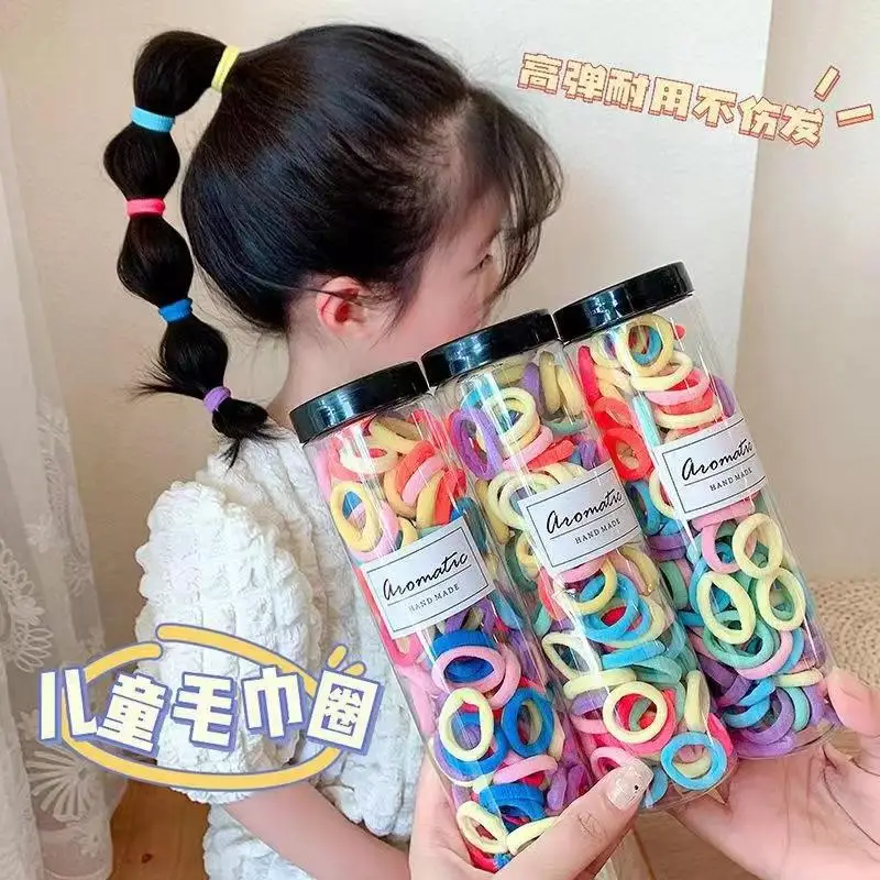 Discount Promotion New Customers 100 Strings A Can Korean Sweet Colorful Nylon High Elastic Head Rope Seamless Band Hair Ties