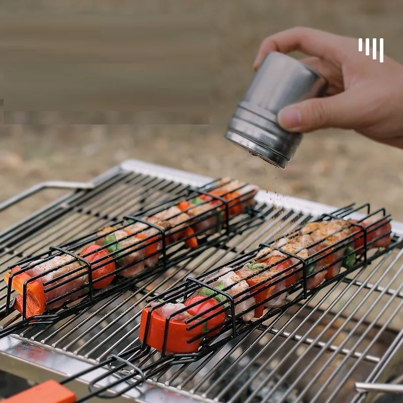 Burn-free Barbecue cage Baskets Portable Stainless Steel Kabob Grilling Basket with Non-stick Coating BBQ Tools for Grilling