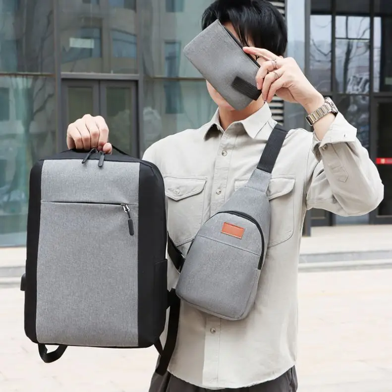 3 in 1 laptop backpacks school bags with usb 3 Piece Set Laptop Bag Computer Backpack Set