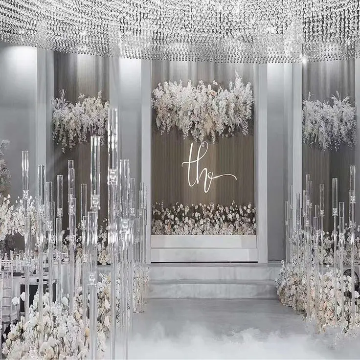 Custom Logo 6 Arms Acrylic Candelabra Wedding Party Candle Holders Acrylic Candlestick For Table Decorations