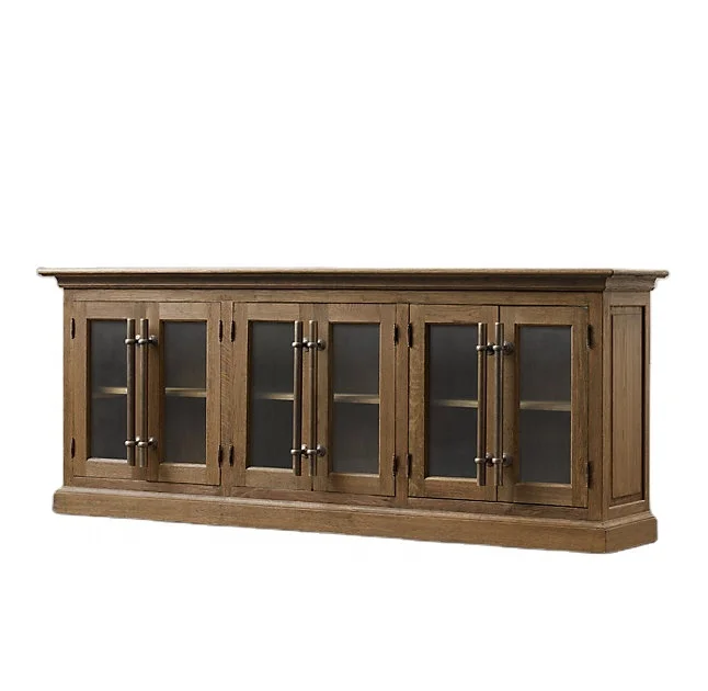 french rustic oak elm wood glass white wash wooden sideboard