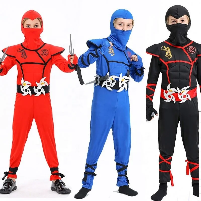 Halloween Ideas Ninja Outfit Boys Ninja Deluxe Costume for Kids with Weapon Accessories Kids Kung Fu  Gifts with Bayonet Toys