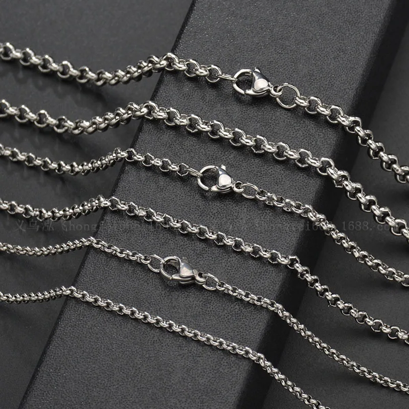 
24inch round circle pearl gold black roller stainless steel link chains necklace for jewelry making 