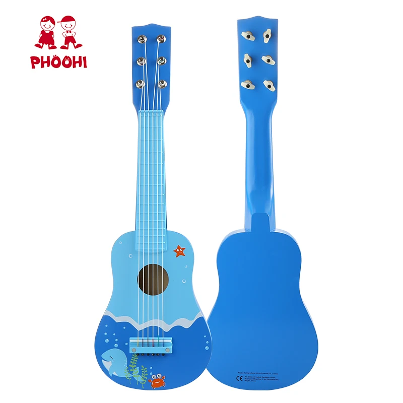 Wholesale Children Musical Instrument Play Blue 21 Inch Wooden Guitar Toy For Kids