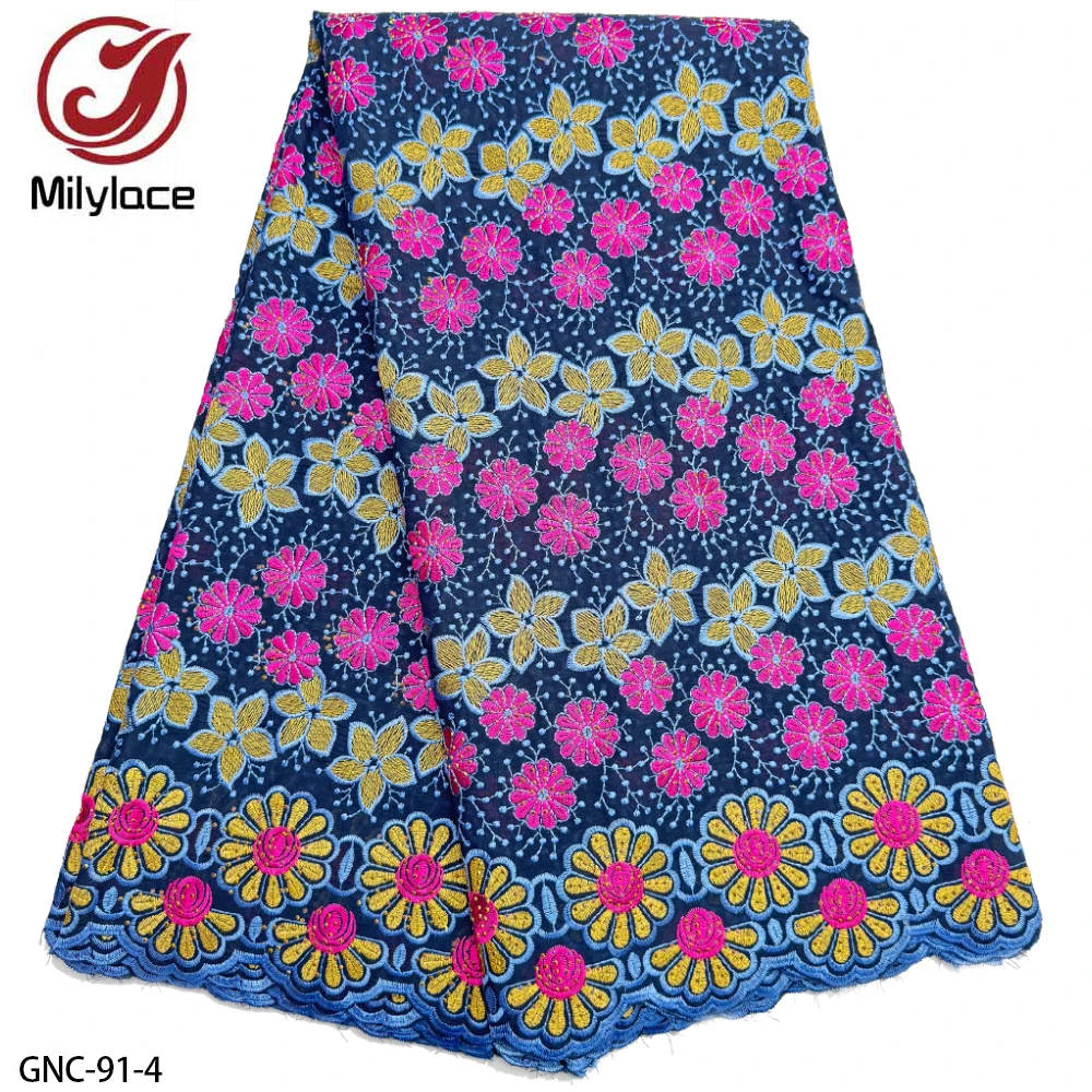 Wholesale African 100% Cotton Swiss Lace Fabric Flower Embroidery Cotton Lace Fabric For Making Dress