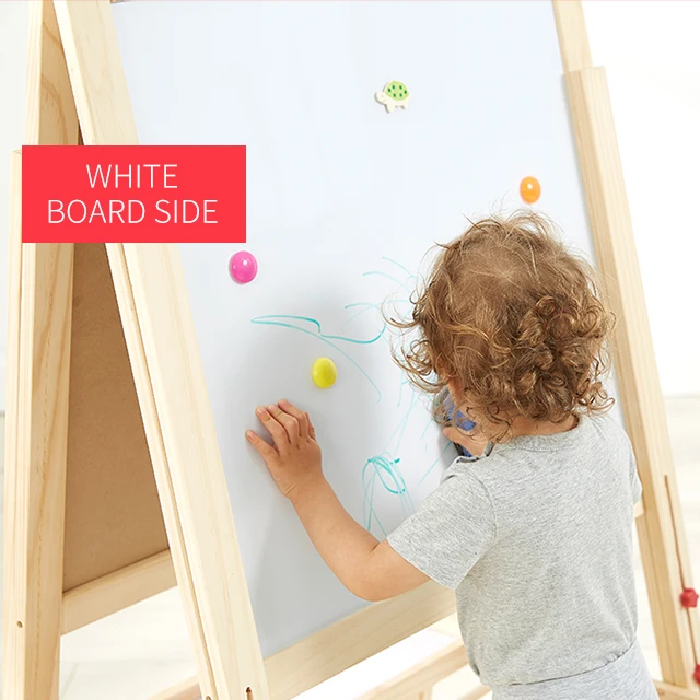 
adjustable children learning Solid Wood Double-sided Magnetic wooden Drawing Board For Kids 