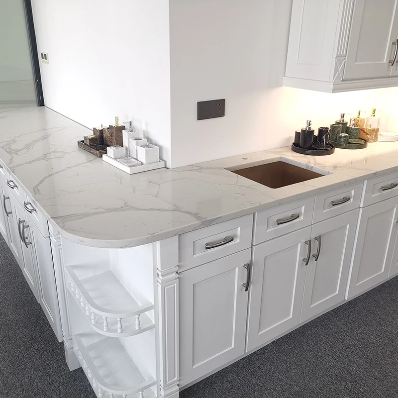 Customized Calacatta White Quartz Slab for Tables Top Kitchen Counter Tops