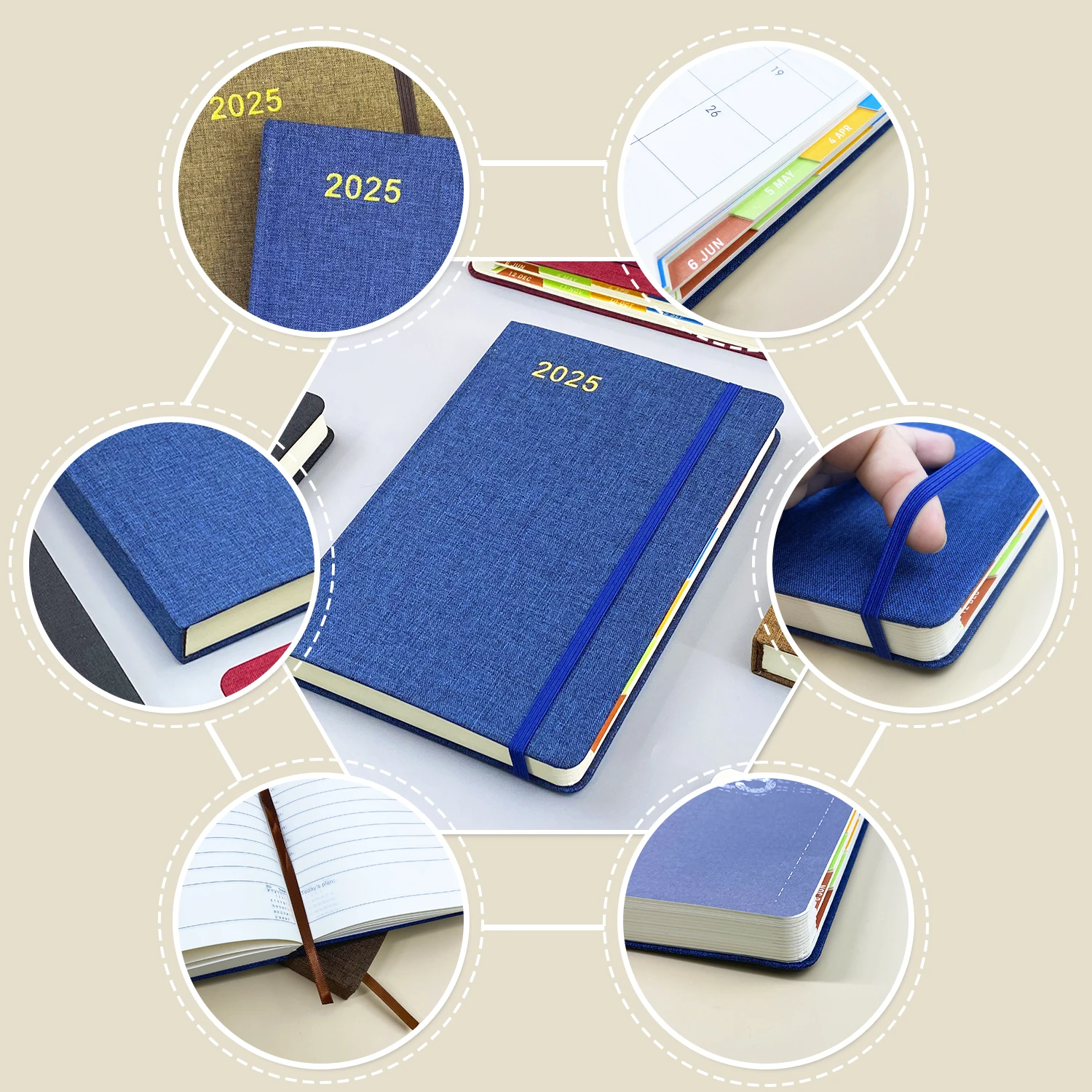 2025 Custom Logo Fabric Linen Cover A5 Journal Agendas Notebook