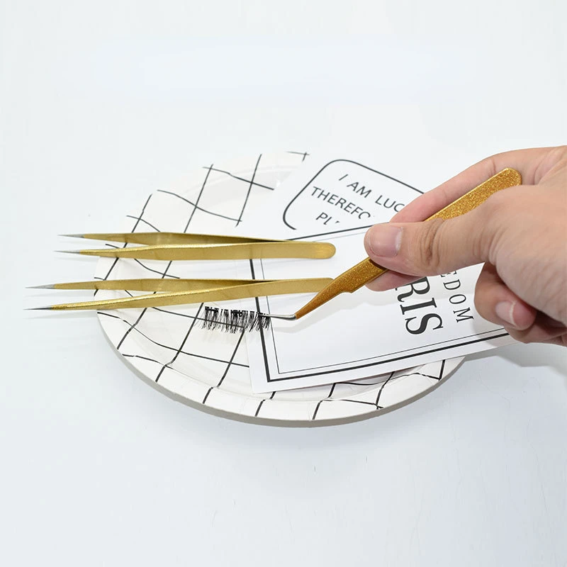 New Gold Metal Tweezers Tape Sticker Collage Tool Eyelash Curler with Diamond Clip