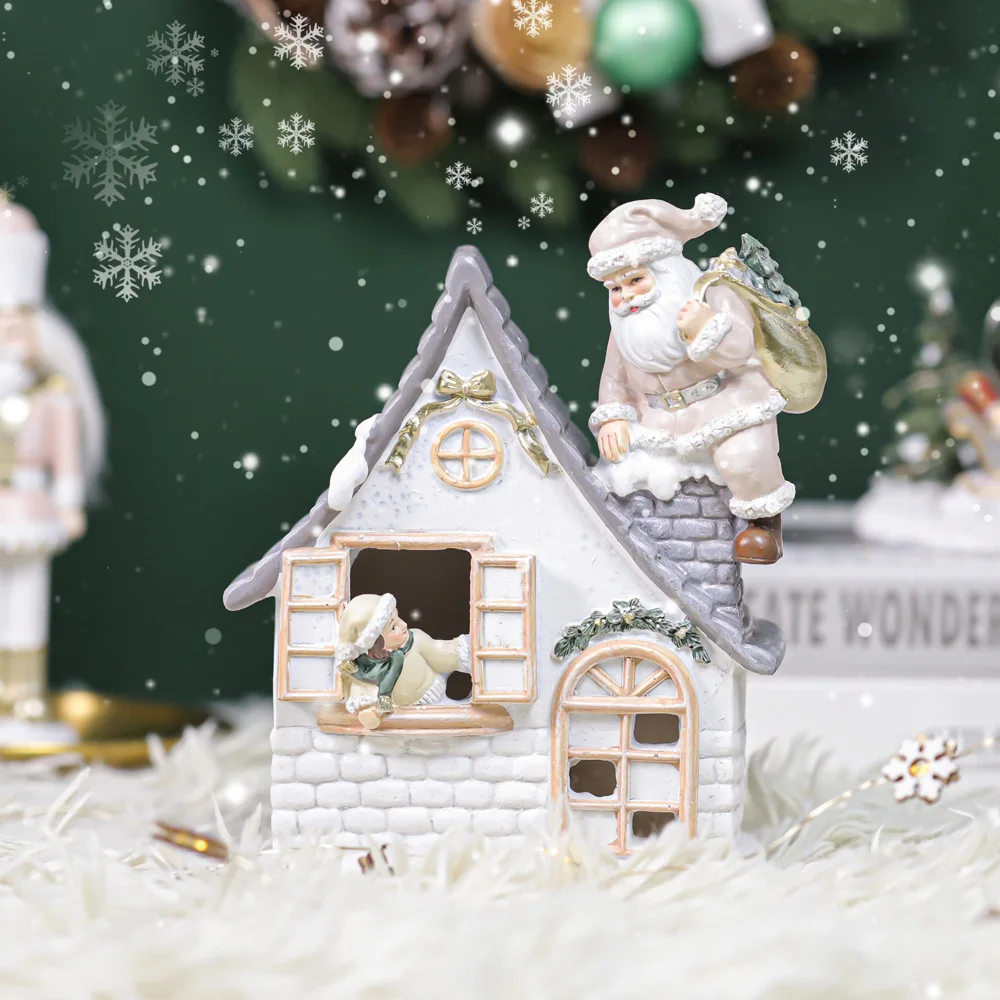 Custom Christmas Figurine Resin Figurine Snow House Christmas Decorations Vintage Europe Folk Art Fairy Home & Garden Decor 