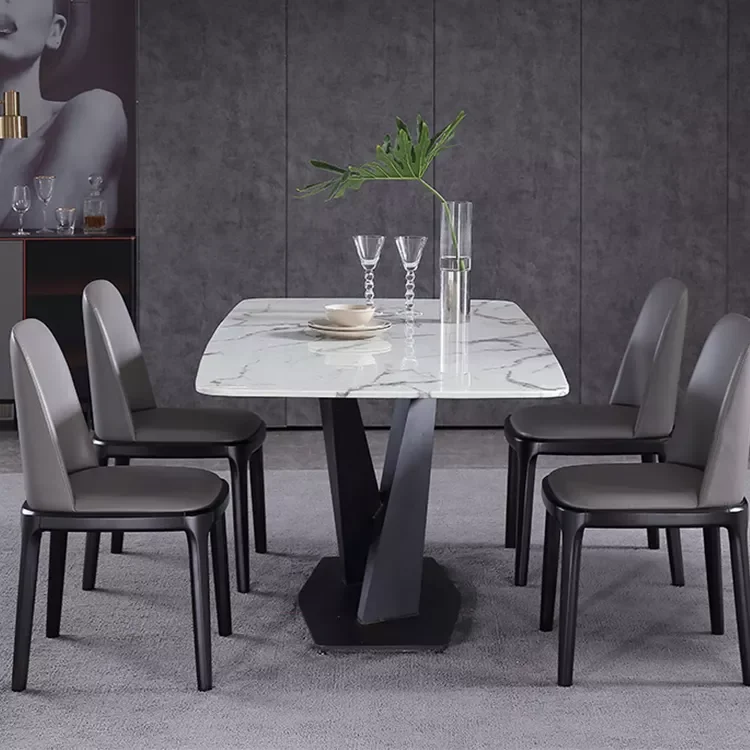 Dining Table with Stainless Steel Frame Luxury Dinning Table Set Modern Marble Dining Room Rectangle Table
