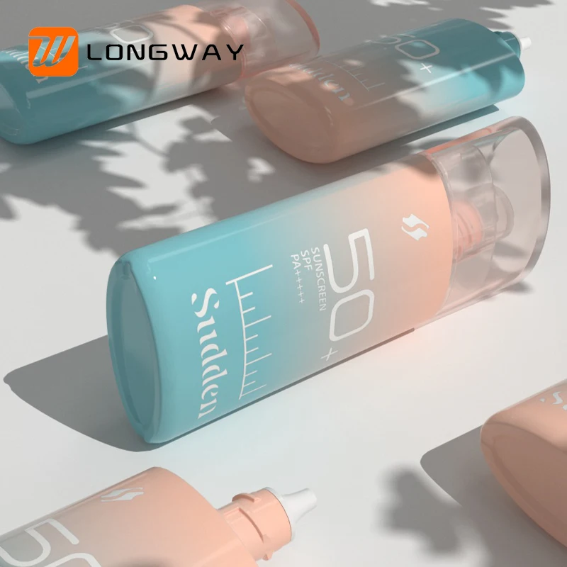 Flat Bottle Skin Care Product Packaging Facial Sunscreen Bottle Customization 50ml Plastic Cosmetic Screen Printing HDPE Longway