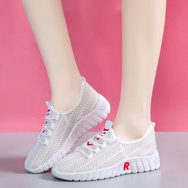 2023China Factory Seller casual shoes lady black mesh sneakers Rope Shoelaces flat shoes women 2023