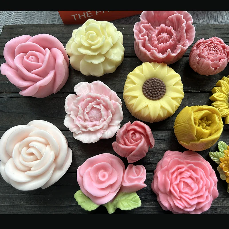Three-dimensional flowers White rose Peony flower cold vegetable cake fondant aromatherapy candle handmade silicone soap mold