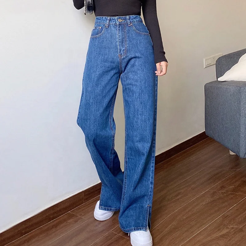 NVFelix Multi-color Baggy Fit Denim Pants Slit Wide Leg Jean Trousers Fashion Loose Split Jeans Boyfriend For Woman