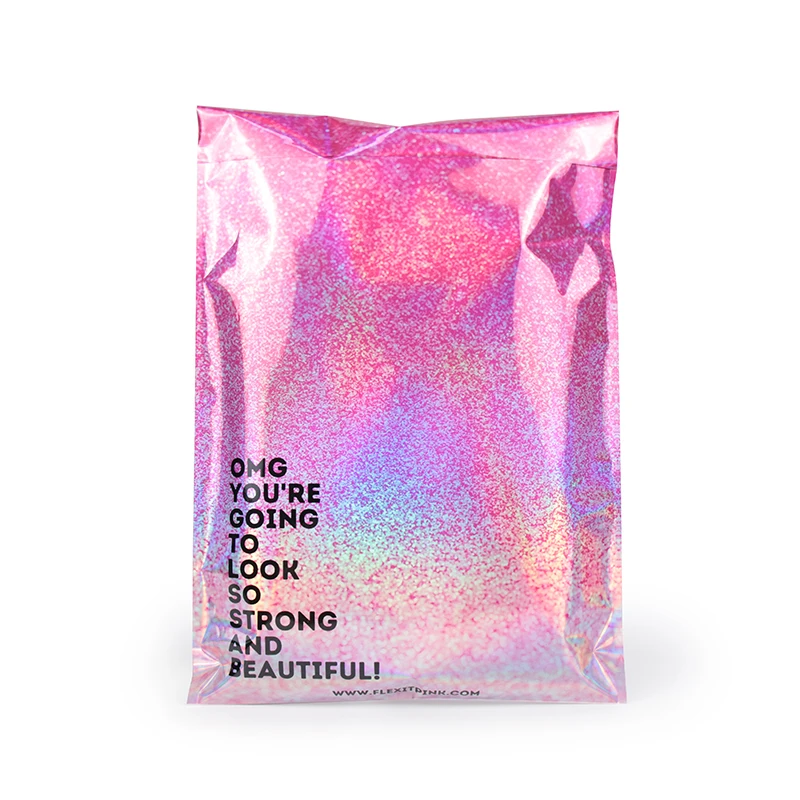 Custom Poly Mailing Bag Shipping Bags Rainbow Glitter Envelopes metallic aluminum foil holographic poly mailers