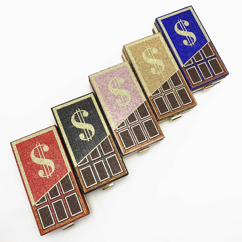 Wholesale Luxury Shaped Dollars Rhinestone Crystal Money Bag Wedding Clutch Purse Ladies Evening Bag