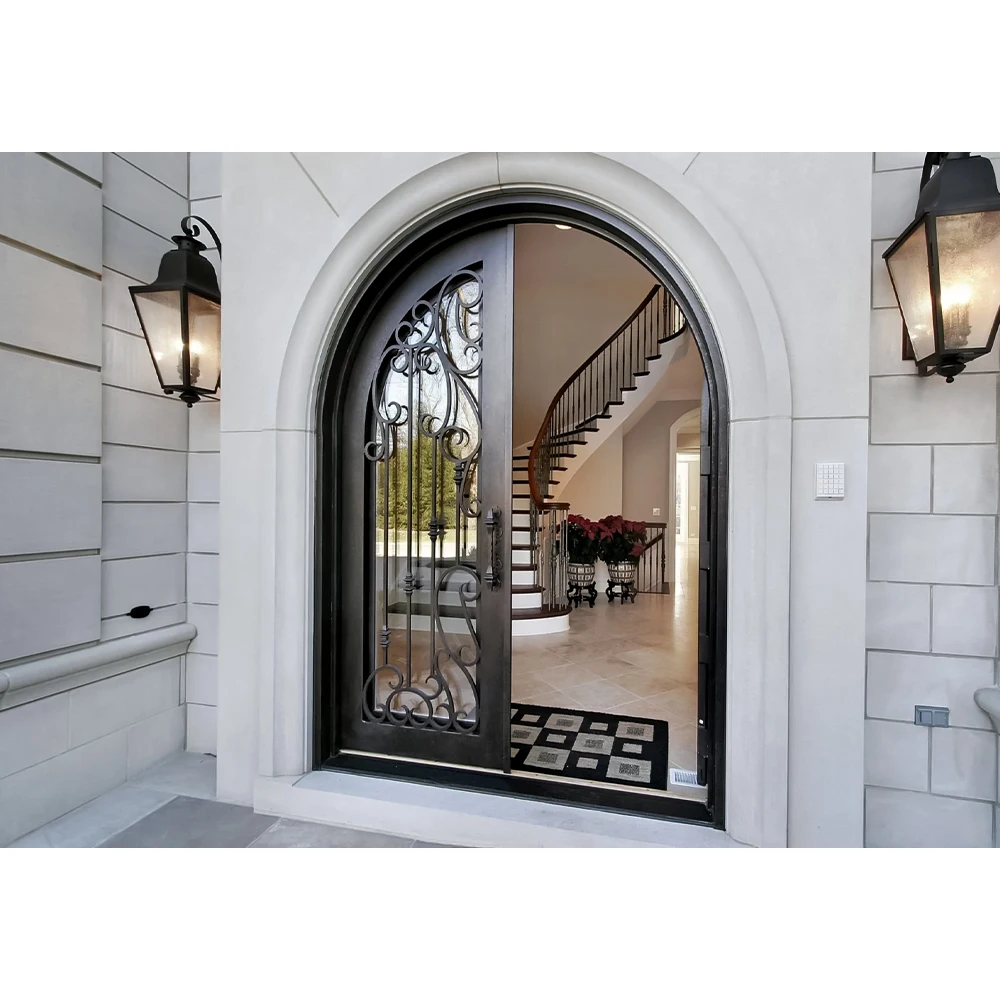 Factory Custom Size Cast Iron Flower Forge Handle for Top Round Arched Steel Hinged French Door