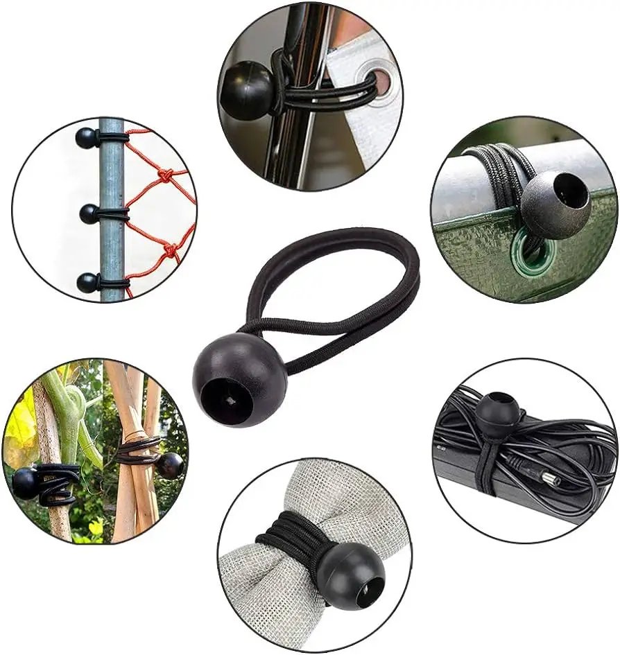 Weather Resistant Bungee Cords With Black Ball 4 inches Tarp Ball Bungee Cords Tie Down Strap for Camping