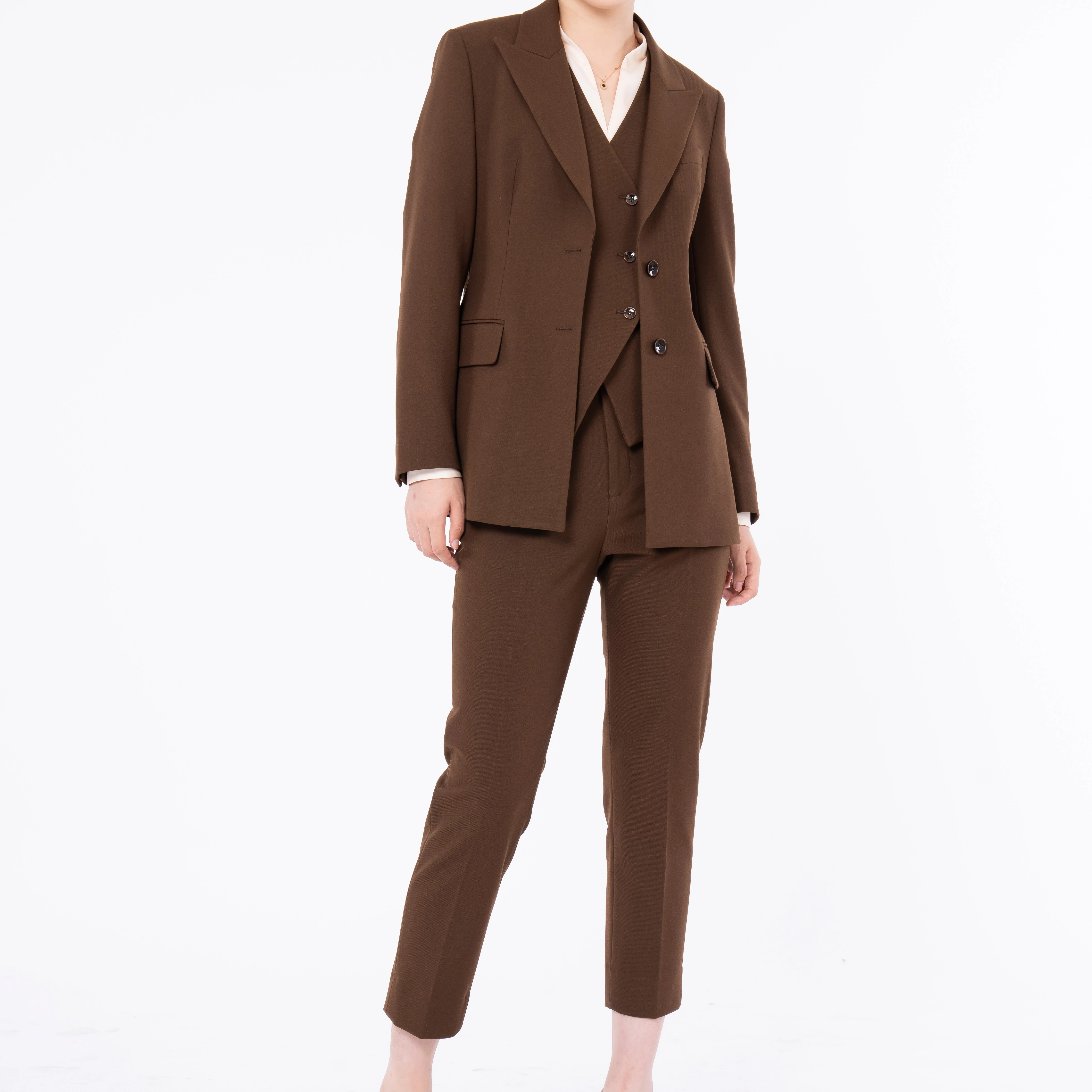 Classic Single breasted formal Casual suit Brown  two pockets blazer vest pant ladies elegant suit for women 3pieces slim fit
