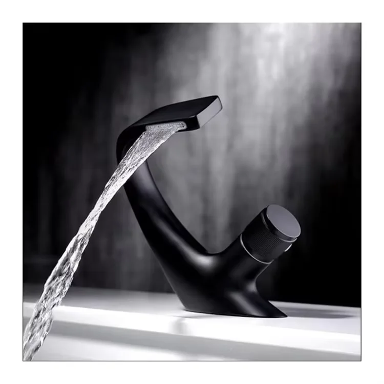 Blackened Washbasin Faucet griferia Swan Brass Bathroom Basin Faucet Mixer Tap Waterfall Hot Cold Water Mixer Sink Faucet Black