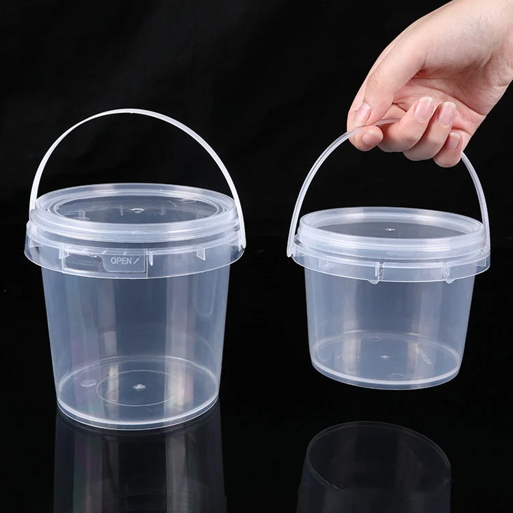 Transparent Plastic Bucket 0.3--5L Thickened Lid Sealed Portable Plastic Drum Food Grade Bucket