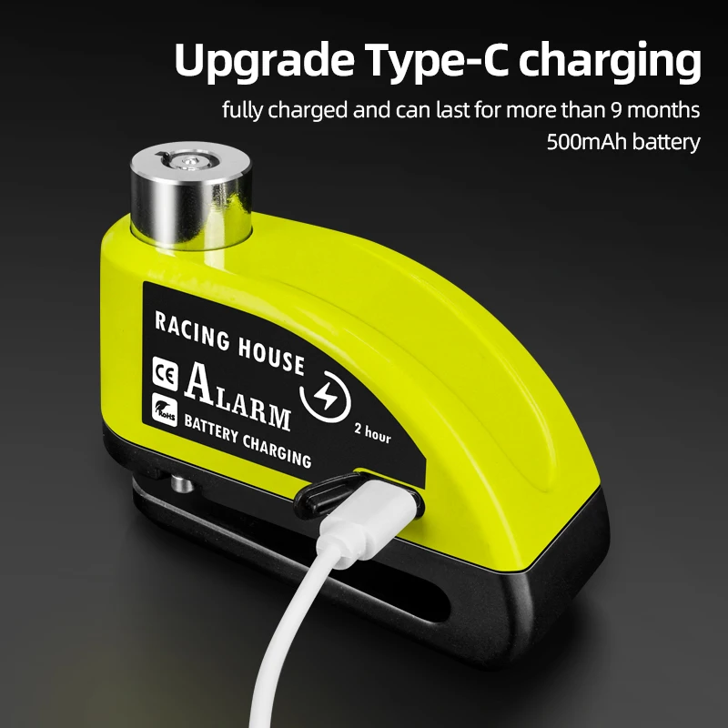 Bicycle Alarm Disc Brake Lock Motorcycle Rechargeable Disc Brake Lock 110 Db Waterproof Security Anti-Theft Mtb Alarm Lock