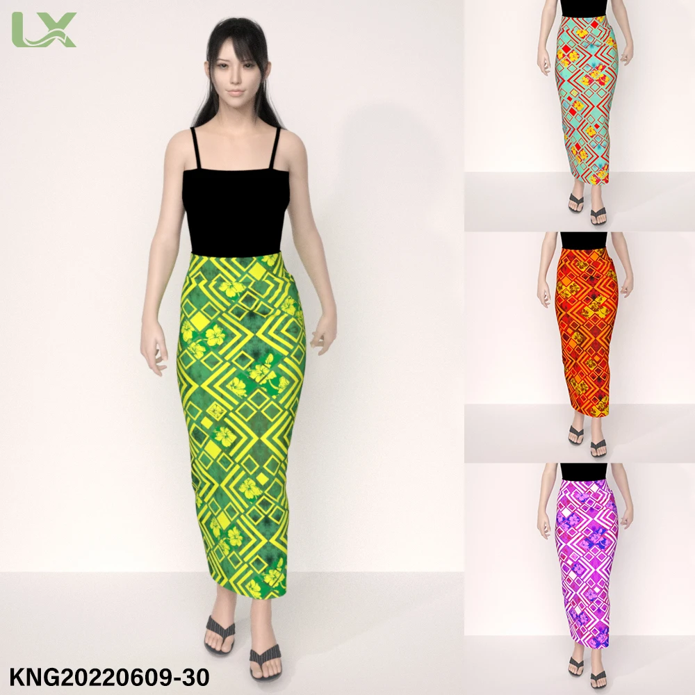 Lexiu new polynesia long hawaiian floral dress samoan tapa tribe print design custom print skirts for women