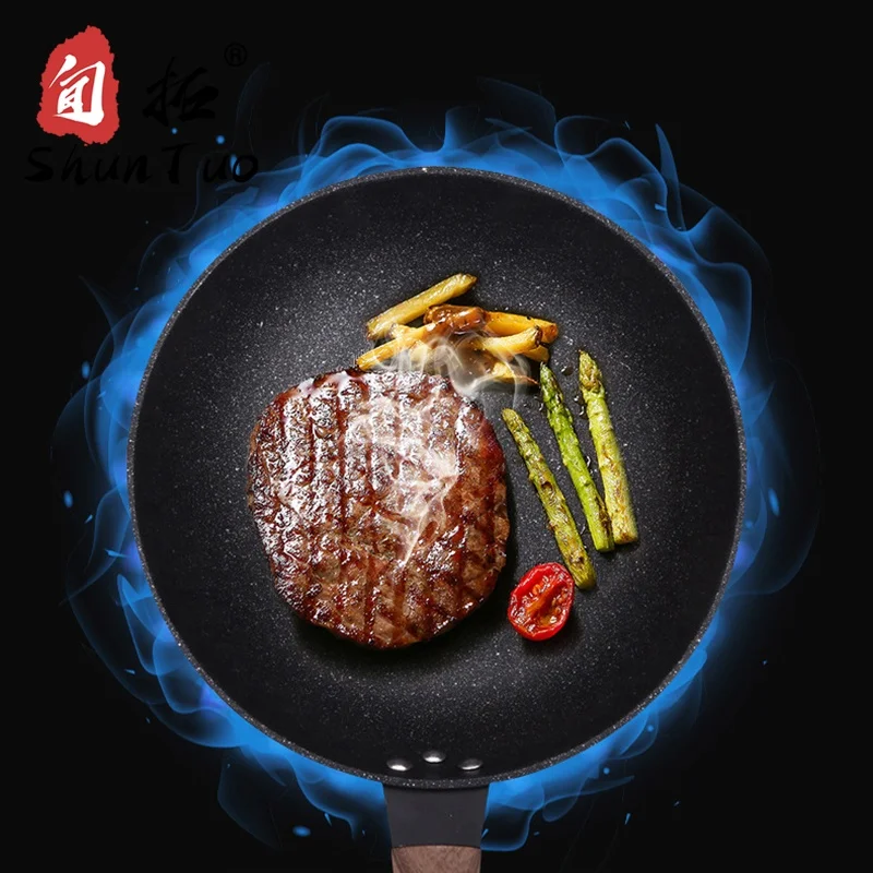 
5 layer composite bottom granite coating pre seasoned korean non-stick Refined iron hand made enamel frying cooking wok 